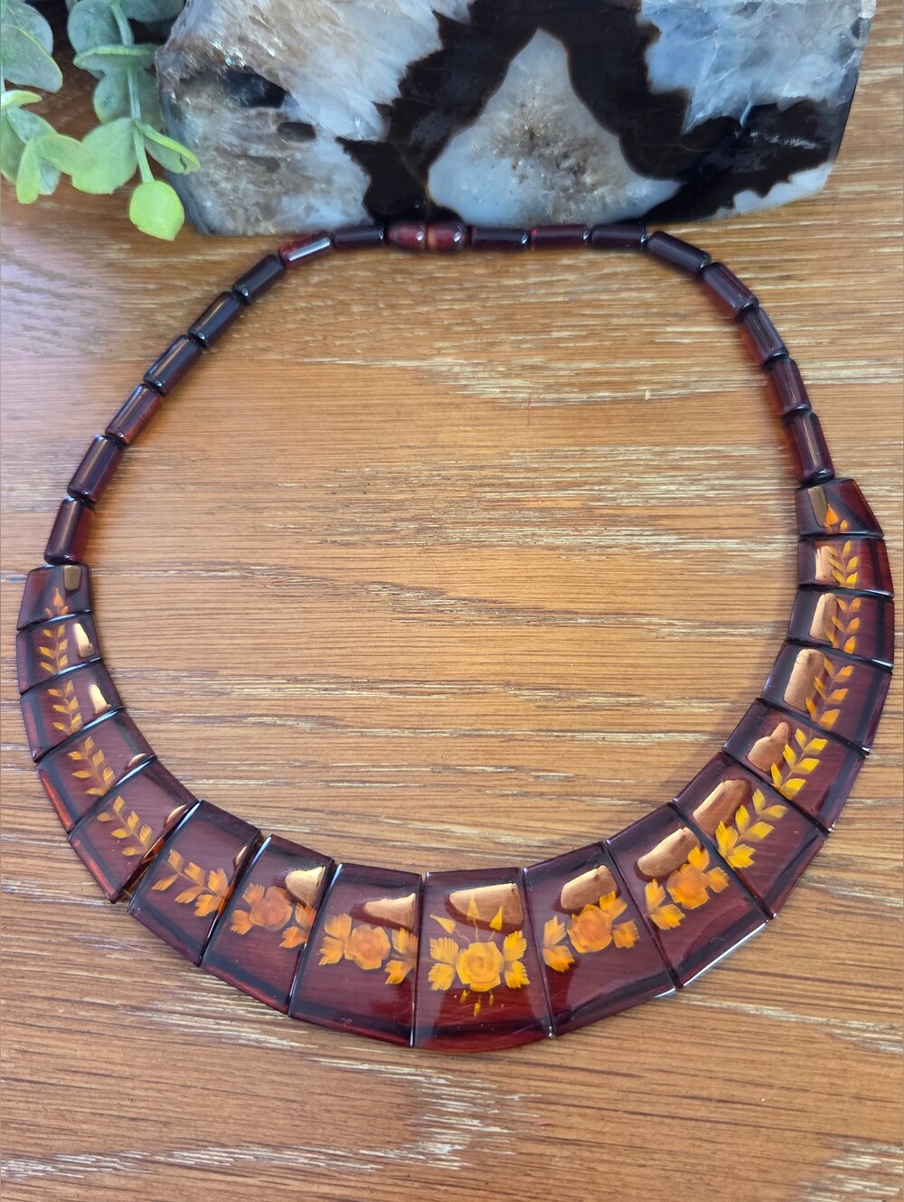 Stunning Laser Etched Genuine Lithuanian Genuine Amber Collar Necklace